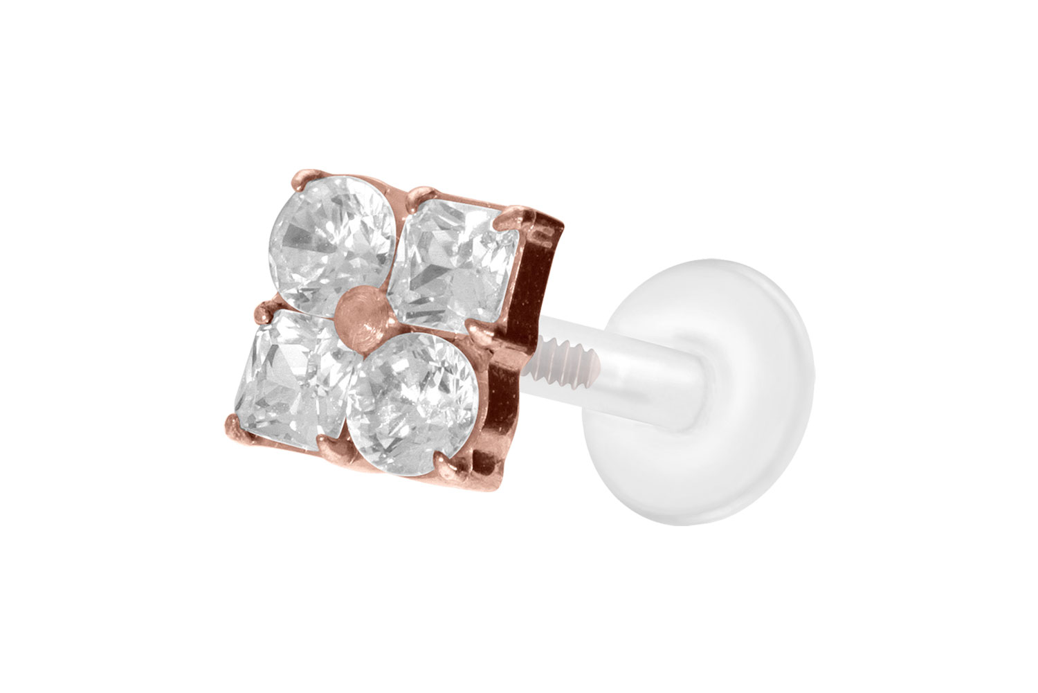 PTFE Labret Piercing mit Innengewinde + Titan-Aufsatz KRISTALLBLUME